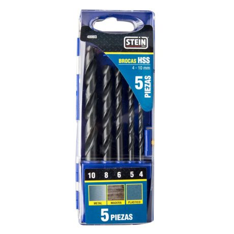 DRILL BIT SET HSS STEIN 4 TO 10 MM DIN 338 5 PIECES